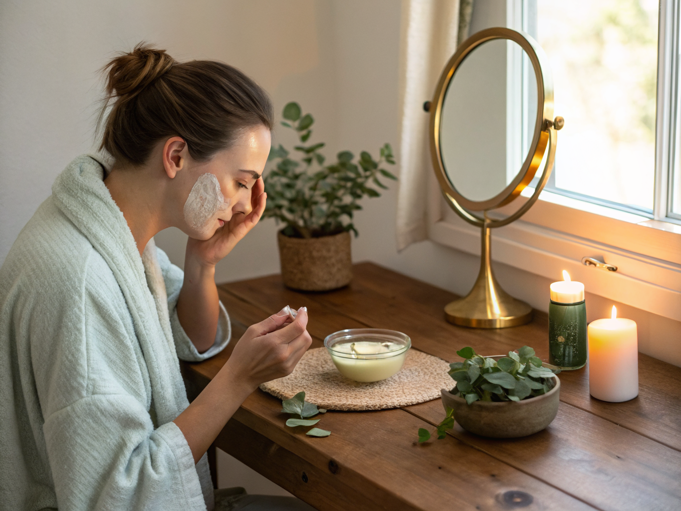Aplicación de crema facial Maitake en el rostro