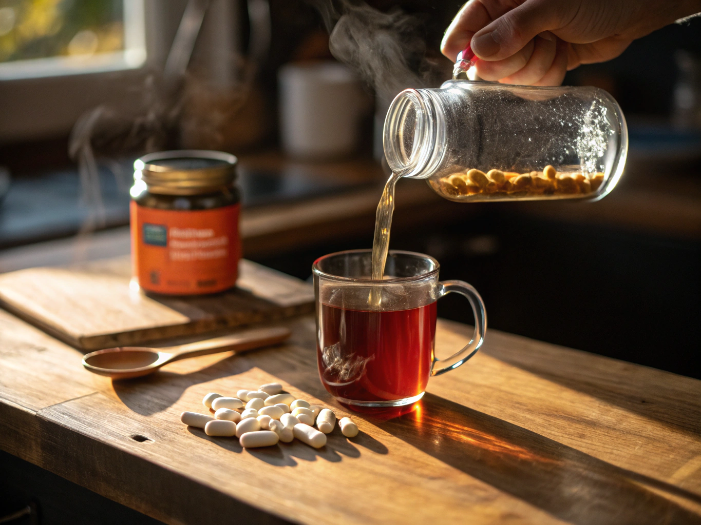 Preparación de té de hierbas e infusión de Shiitake
